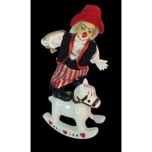 Vintage Ceramic Clown On‎ Horse With Lasso Music Box